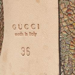 Pre Owned Gucci Holographic Texture Leather New Hollywood Horsebit Peep Toe Pumps Size 36