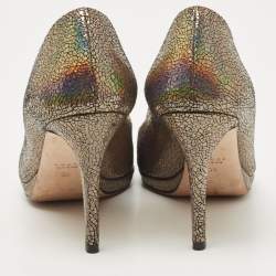Pre Owned Gucci Holographic Texture Leather New Hollywood Horsebit Peep Toe Pumps Size 36