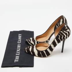 Pre Owned Gucci Brown/White Zebra Print Calfhair and Leather Noah D'orsay Pumps Size 38.5