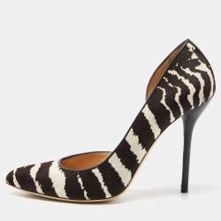 Pre Owned Gucci Brown/White Zebra Print Calfhair and Leather Noah D'orsay Pumps Size 38.5