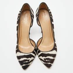 Pre Owned Gucci Brown/White Zebra Print Calfhair and Leather Noah D'orsay Pumps Size 38.5