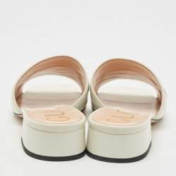 Gucci Cream Leather Zumi Interlocking G Horsebit Slides Size 37
