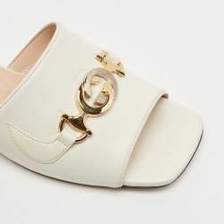 Gucci Cream Leather Zumi Interlocking G Horsebit Slides Size 37