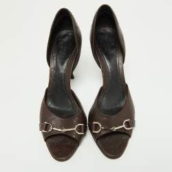 Pre Owned Gucci Brown Guccissima Leather Horsebit D'orsay Peep Toe Pumps Size 39