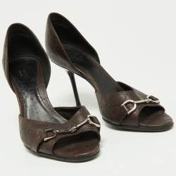 Pre Owned Gucci Brown Guccissima Leather Horsebit D'orsay Peep Toe Pumps Size 39