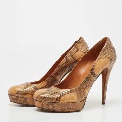 مملوكة مسبقًا Gucci Two Tone Python Leather 'Lisbeth' Platform Pumps Size 40