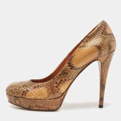 مملوكة مسبقًا Gucci Two Tone Python Leather 'Lisbeth' Platform Pumps Size 40