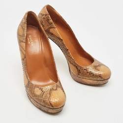 مملوكة مسبقًا Gucci Two Tone Python Leather 'Lisbeth' Platform Pumps Size 40