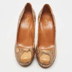 مملوكة مسبقًا Gucci Two Tone Python Leather 'Lisbeth' Platform Pumps Size 40