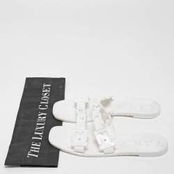 Pre Owned Gucci White Rubber Flat Slides Size 36