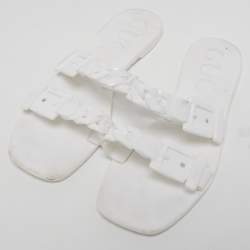 Pre Owned Gucci White Rubber Flat Slides Size 36