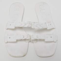 Pre Owned Gucci White Rubber Flat Slides Size 36