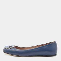Gucci Blue Leather Crystal Interlocking G Ballet Flats Size 36.5