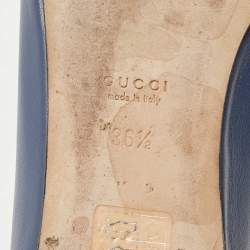 Gucci Blue Leather Crystal Interlocking G Ballet Flats Size 36.5