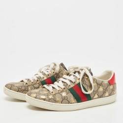 Pre Owned Gucci Brown/Beige GG Supreme Canvas Printed Bee Ace Sneakers Size 36.5