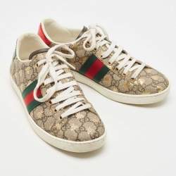 Pre Owned Gucci Brown/Beige GG Supreme Canvas Printed Bee Ace Sneakers Size 36.5