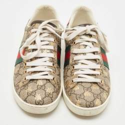 Pre Owned Gucci Brown/Beige GG Supreme Canvas Printed Bee Ace Sneakers Size 36.5