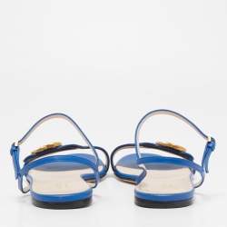 مملوكة مسبقًا Gucci Blue Leather GG Marmont Flat Sandals Size 39.5 