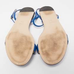 مملوكة مسبقًا Gucci Blue Leather GG Marmont Flat Sandals Size 39.5 