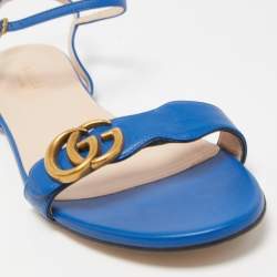 مملوكة مسبقًا Gucci Blue Leather GG Marmont Flat Sandals Size 39.5 