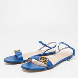 مملوكة مسبقًا Gucci Blue Leather GG Marmont Flat Sandals Size 39.5 