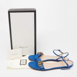 مملوكة مسبقًا Gucci Blue Leather GG Marmont Flat Sandals Size 39.5 