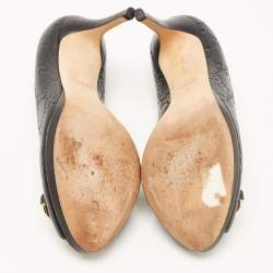 Pre Owned Gucci Black Guccissima Leather Horsebit Peep Toe Platform Pumps Size 36