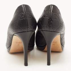 Pre Owned Gucci Black Guccissima Leather Horsebit Peep Toe Platform Pumps Size 36