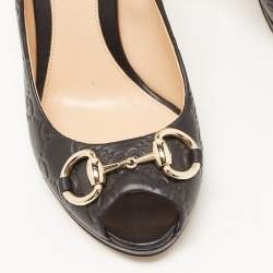 Pre Owned Gucci Black Guccissima Leather Horsebit Peep Toe Platform Pumps Size 36
