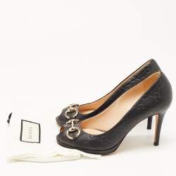 Pre Owned Gucci Black Guccissima Leather Horsebit Peep Toe Platform Pumps Size 36