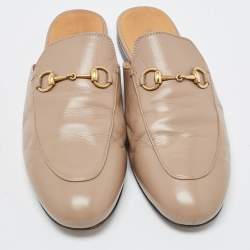 Pre Owned Gucci Beige Leather Princetown Flat Mules Size 40