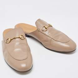 Pre Owned Gucci Beige Leather Princetown Flat Mules Size 40