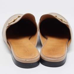Pre Owned Gucci Beige Leather Princetown Flat Mules Size 40