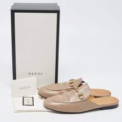 Pre Owned Gucci Beige Leather Princetown Flat Mules Size 40