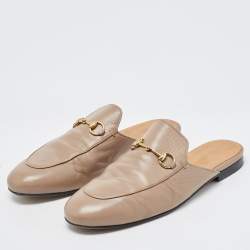 Pre Owned Gucci Beige Leather Princetown Flat Mules Size 40