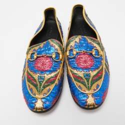 مملوكة مسبقًا Gucci Multicolor Brocade Fabric Jordaan Loafers Size 35.5 