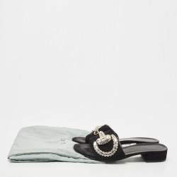 Gucci Black Suede Crystal Maxime Slide Sandals Size 38
