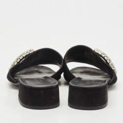 Gucci Black Suede Crystal Maxime Slide Sandals Size 38