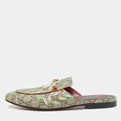 مملوكة مسبقًا Gucci Grey Canvas GG Floor Print Princetown Mules Size 40