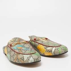 مملوكة مسبقًا Gucci Grey Canvas GG Floor Print Princetown Mules Size 40