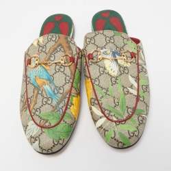 مملوكة مسبقًا Gucci Grey Canvas GG Floor Print Princetown Mules Size 40