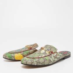 مملوكة مسبقًا Gucci Grey Canvas GG Floor Print Princetown Mules Size 40