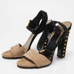 Gucci Black/Grey Suede Studded Madison Sandals Size 39
