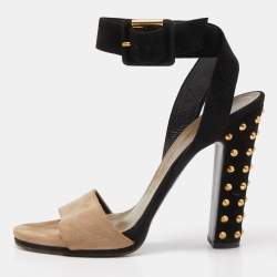 Gucci Black/Grey Suede Studded Madison Sandals Size 39