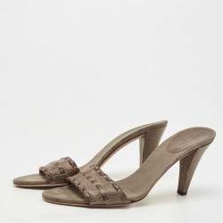 Gucci Brown Leather and GG Canvas Slides Size 39