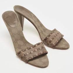 Gucci Brown Leather and GG Canvas Slides Size 39