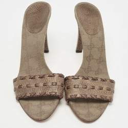 Gucci Brown Leather and GG Canvas Slides Size 39