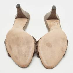 Gucci Brown Leather and GG Canvas Slides Size 39