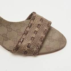 Gucci Brown Leather and GG Canvas Slides Size 39