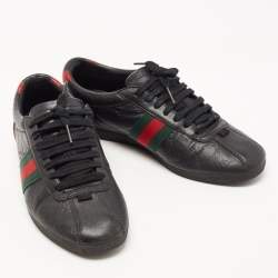 Gucci Black Guccissima Leather Web Ace Sneakers Size 37